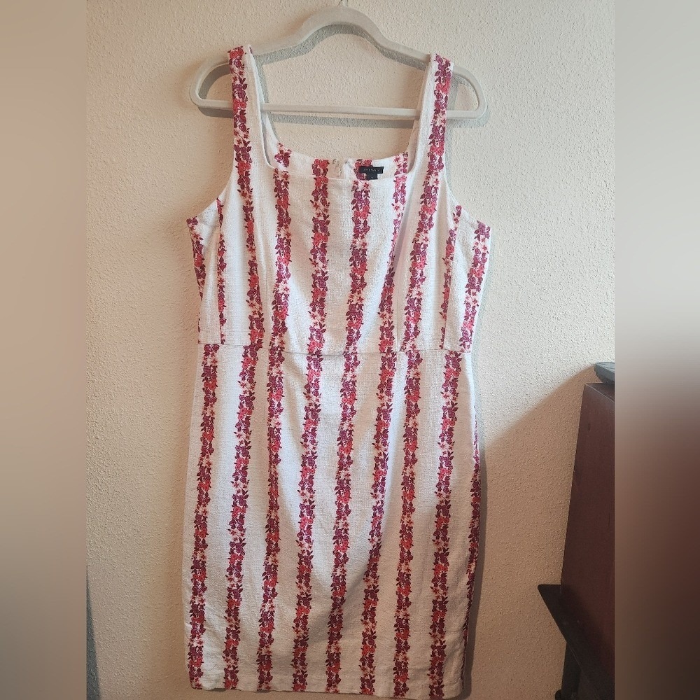 Ann Taylor Floral Square Neck Sheath Dress White Floral Stripes Sleeveless 14